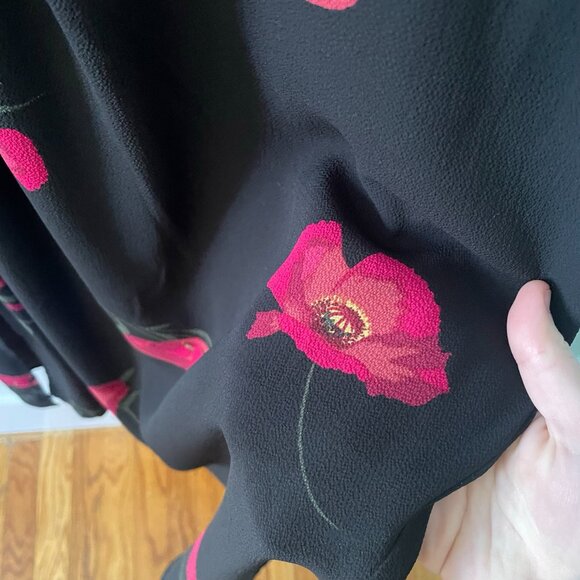 Just Fab Womens Black Floral Midi Dress Ruched Waist Detail Size XS - Picture 3 of 9